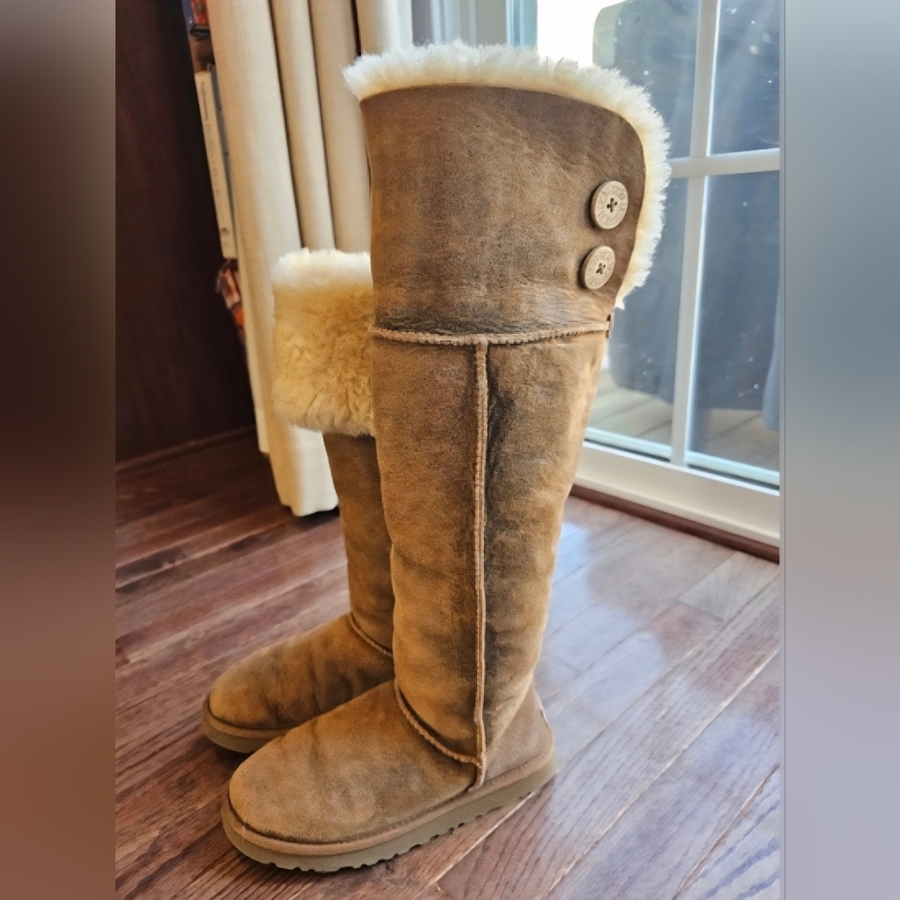 Cozy Tan Shearling Boots with Button Accents